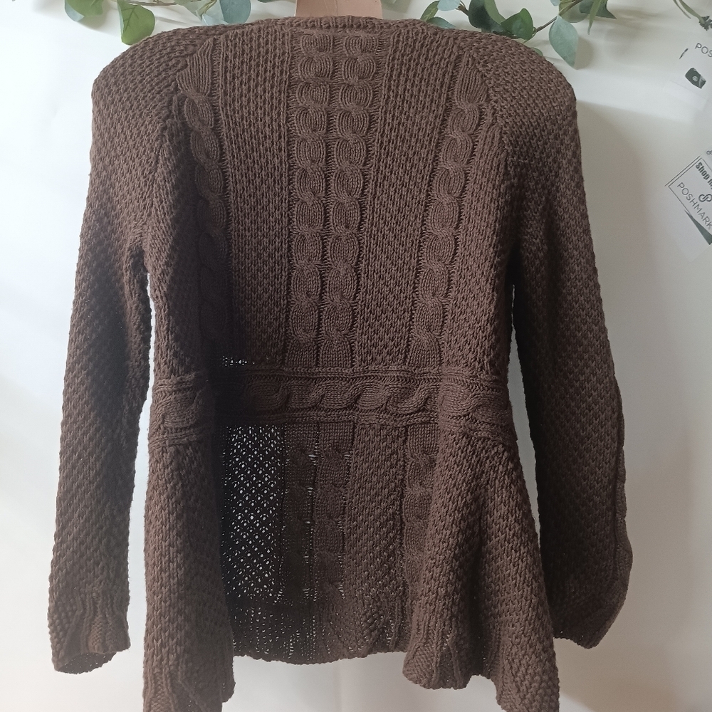 Croft & Barrow Chocolate Brown Cable Knit Cardigan - Picture 6 of 10